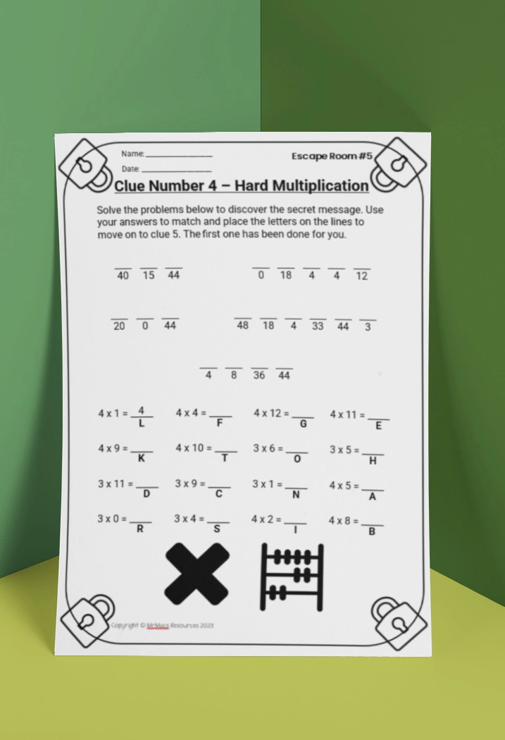 Escape room multiplication example.