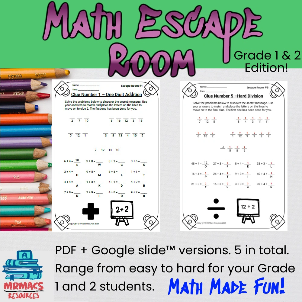 Math escape room grade 1 and 2 edition on TPT.