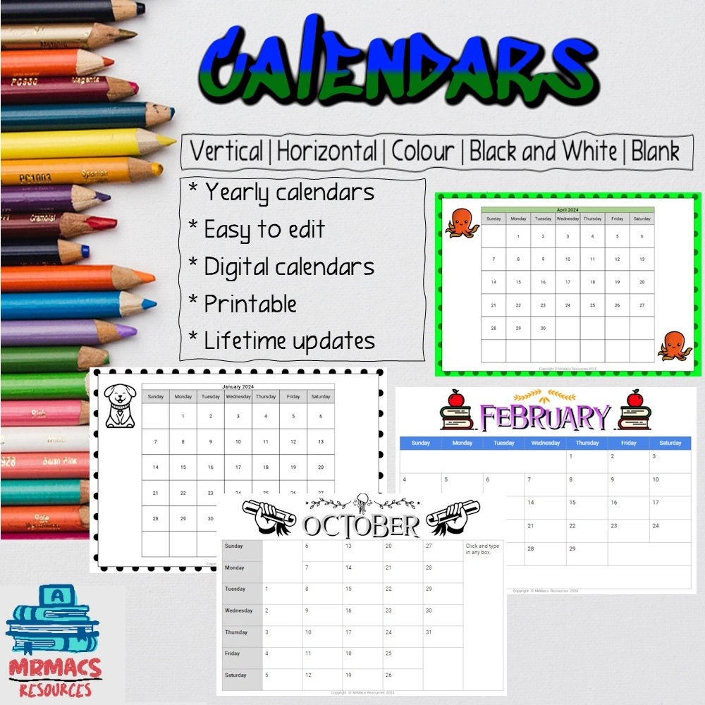 Calendars for Maths Activities on TPT.