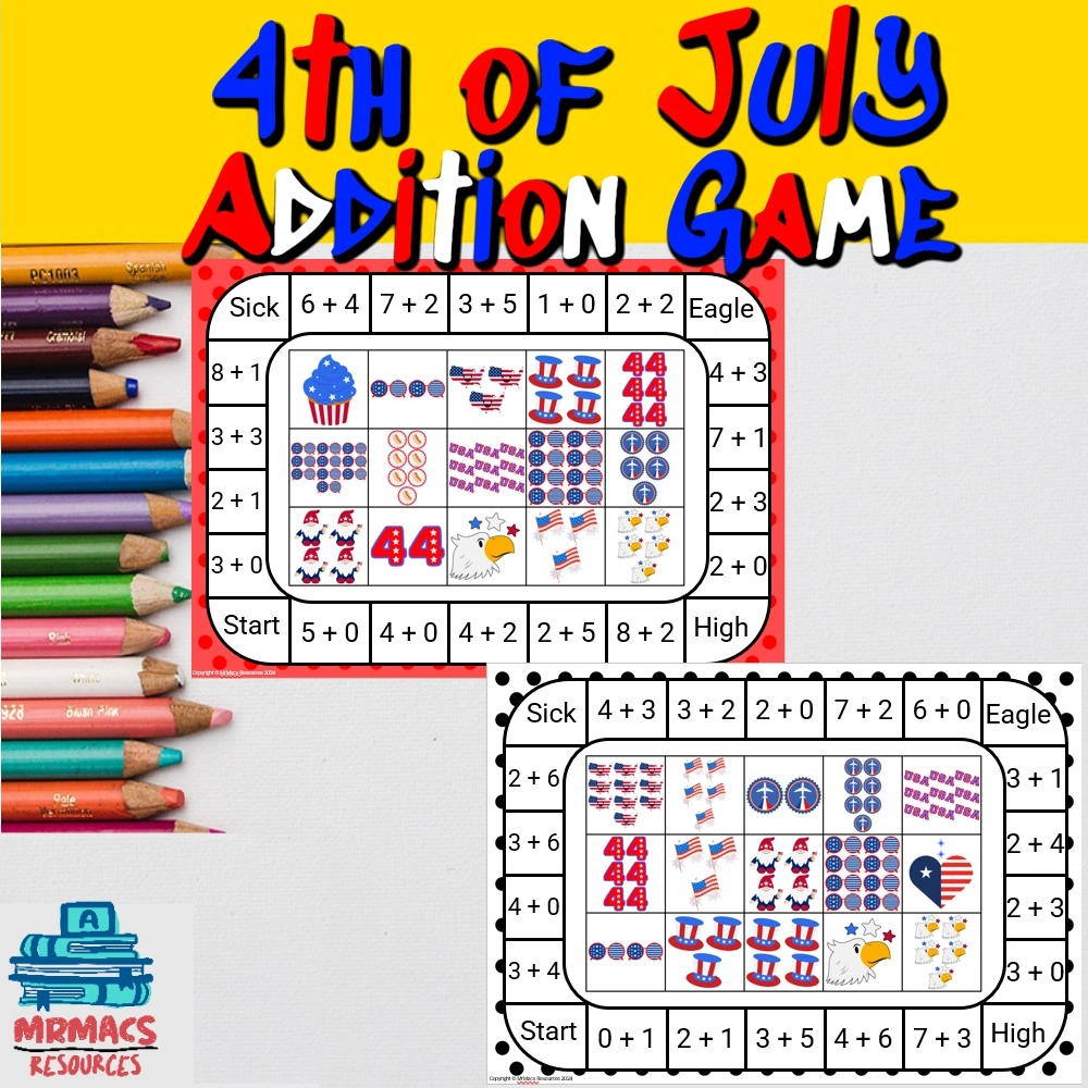 4th of July Math addition game