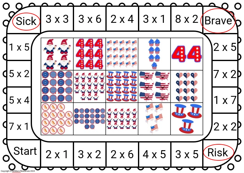 4th of July Math game special square example