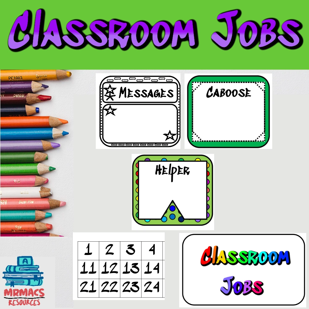 A display with the text "Classroom jobs"