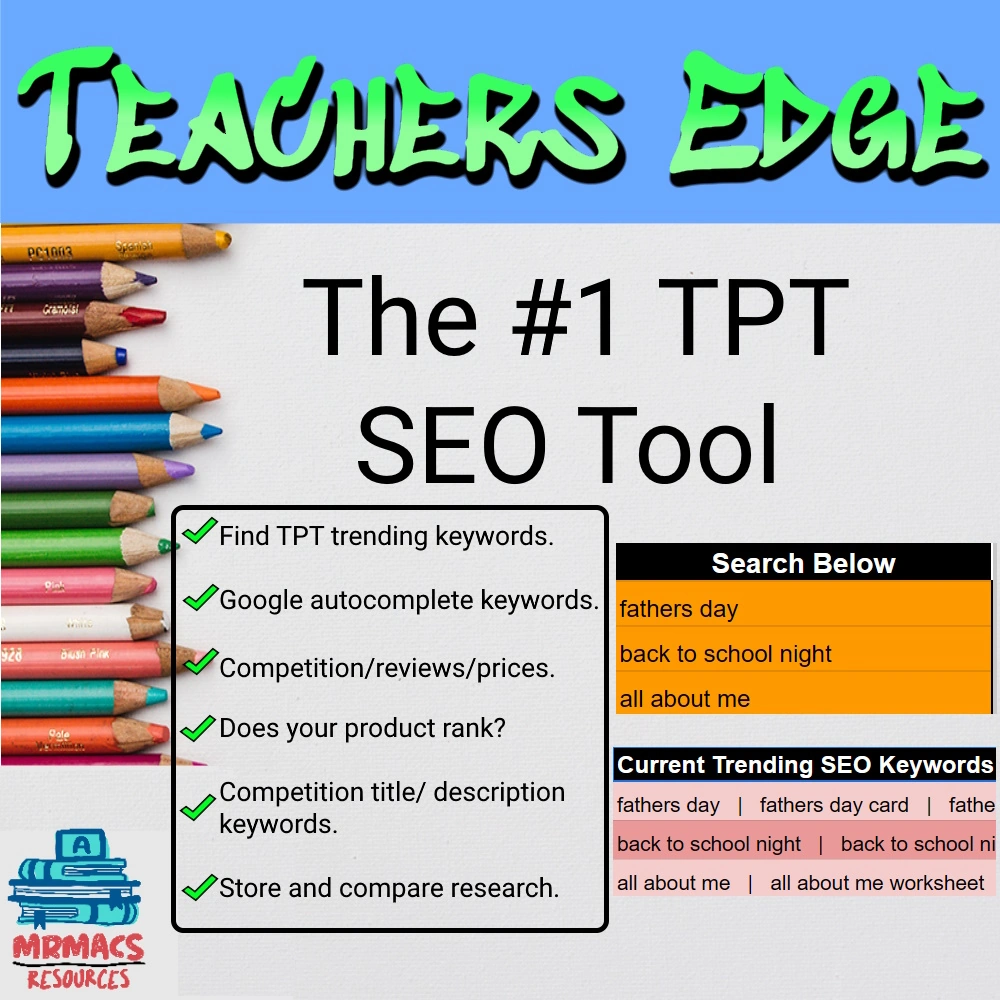 Teachers Edge, A colourful product from TPT. The Number #1 TPT SEO tool. Perfect for a TPT sale