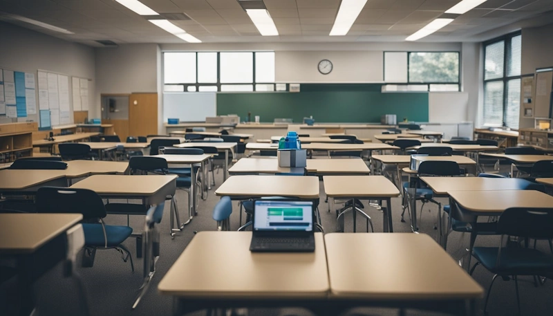 A classroom with various learning materials and tools, including visual aids, manipulatives, and technology, arranged to accommodate different learning styles and abilities. An example of Differentiate Instruction.