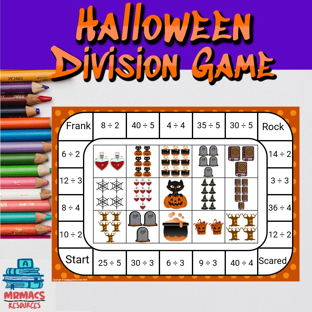 Halloween division game. A game product from TPT that teaches students how to divide.