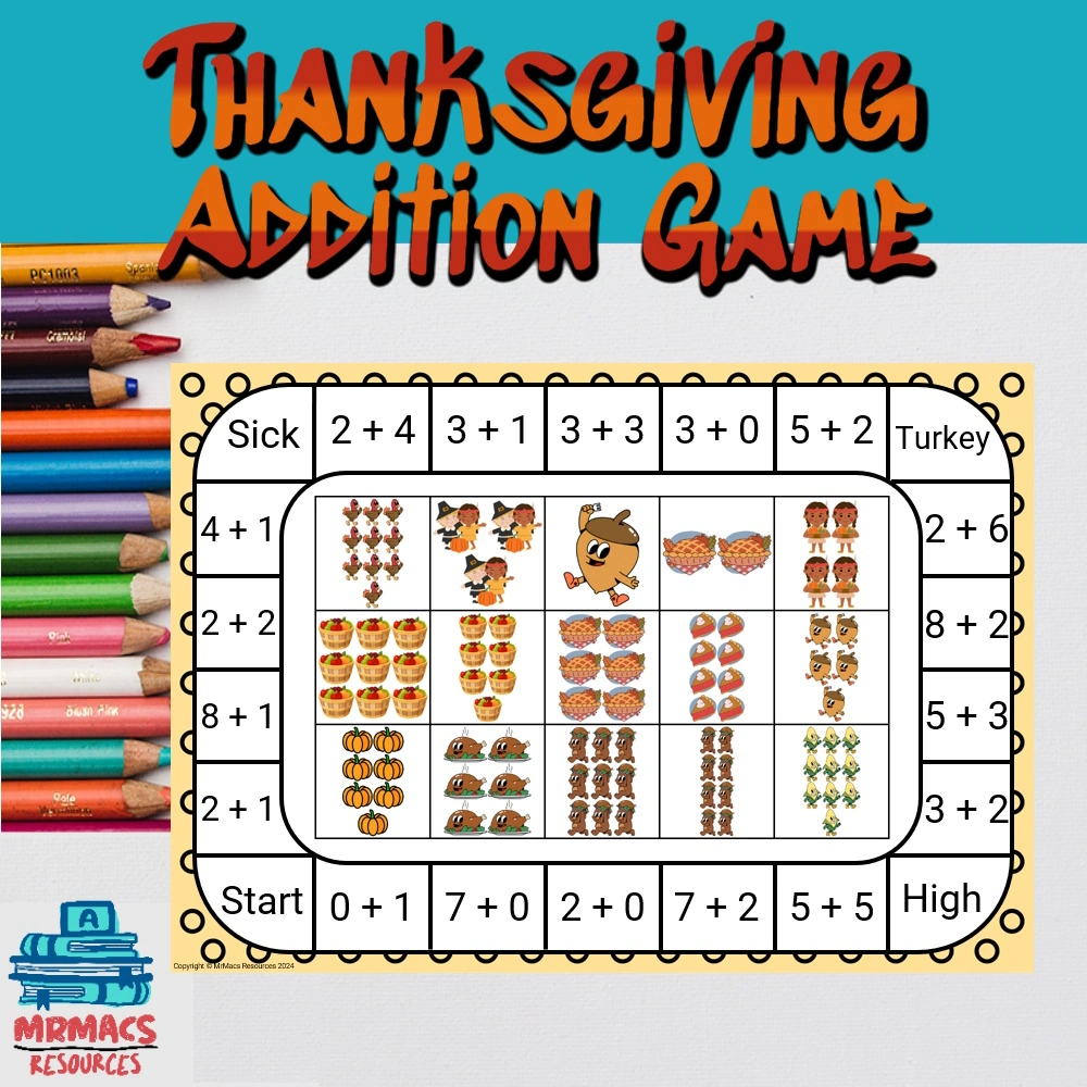 Thanksgiving addition game. A game product from TPT that teaches students how to add.