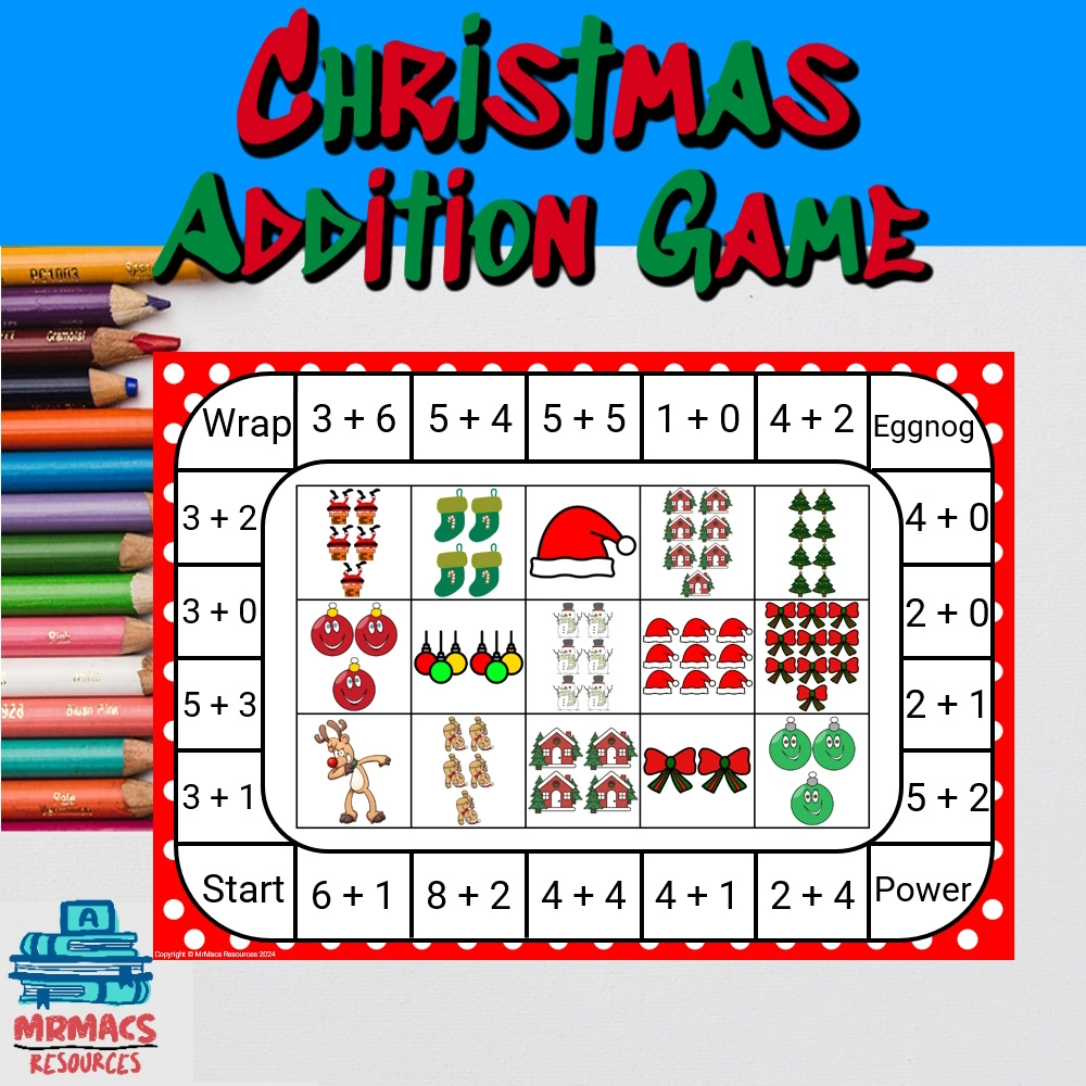 Christmas addition game. A game product from TPT that teaches students how to add.