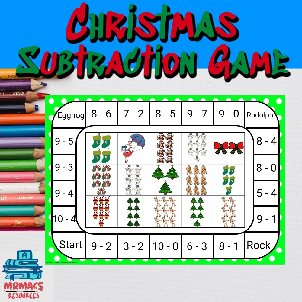 Christmas subtraction game. A game product from TPT that teaches students how to subtract. Project Based Learning.