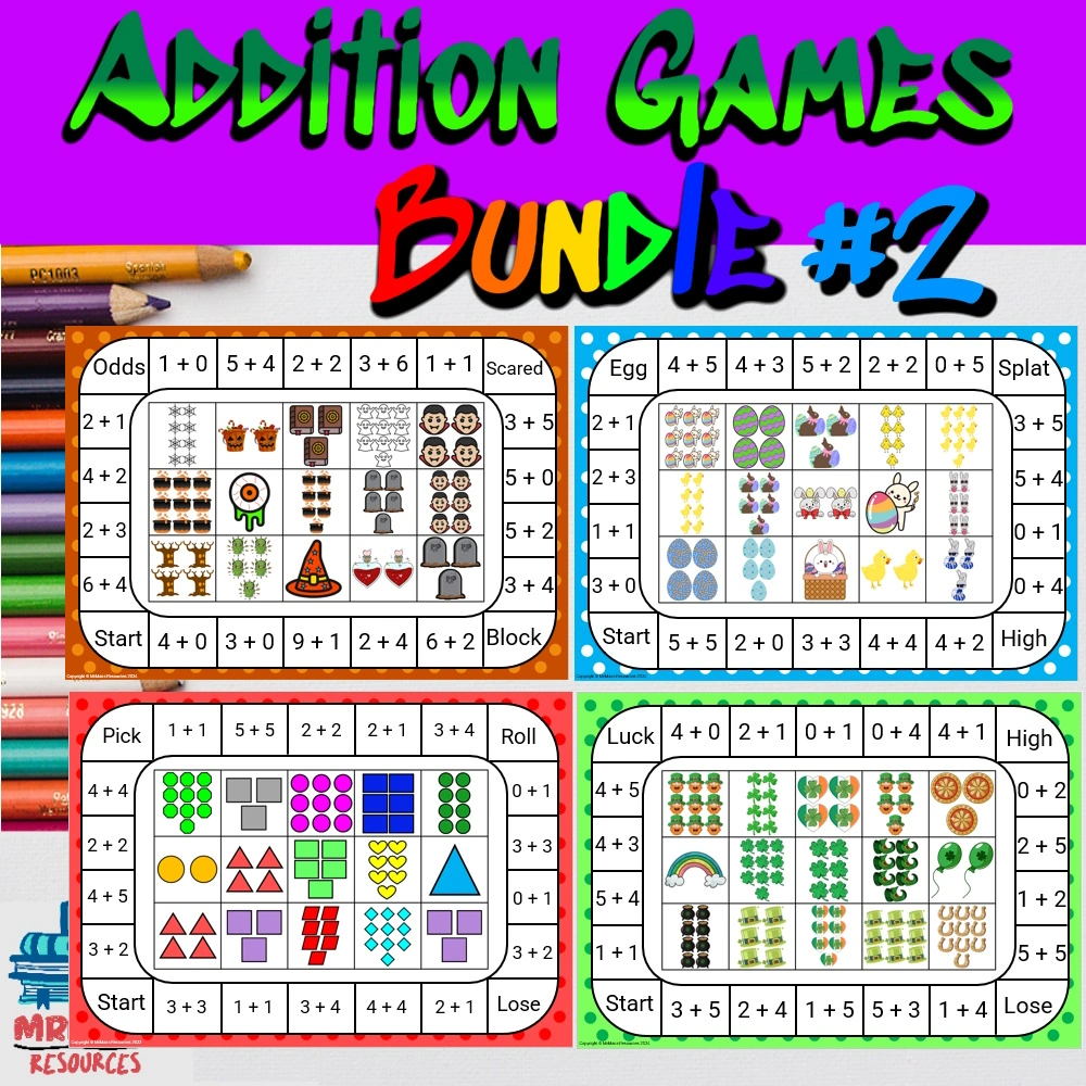 Addition Games Bundle product on TPT. Great product titles help to build a stronger following.