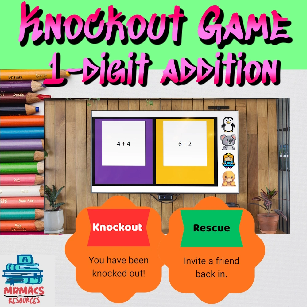 1-digit Addition Knockout Games product on TPT.