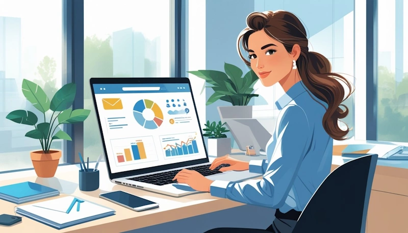 A person sitting at a desk working on a email marketing. Marketing for your TPT Store.