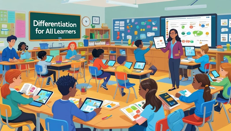 Differentiation Made Simple. A teacher teaching students with diverse needs.